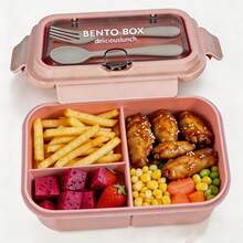 1pc Leak-Proof Lunch Box With Utensils, Microwave , 3-Compartment Design, Outdoor Meal Box | Secure Lock Lid, Suitable For School, Work And Outdoor Dining, Back To School Essential - Multicolor - View 2