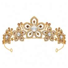 1pc Bridal Floral Rhinestone Wedding Crown Headband Hair Accessory Baroque Crystal Metal Tiara Wedding Accessory - Multicolor - View 12