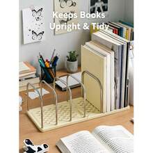 1pc 6-Slot Metal Bookend, Non-Slip Desktop Bookshelf Organizer, Adjustable Book Divider, Suitable For Office And Home, Sturdy Bookshelf Divider, Can Hold Books, Folders And Magazines - Style a - View 2