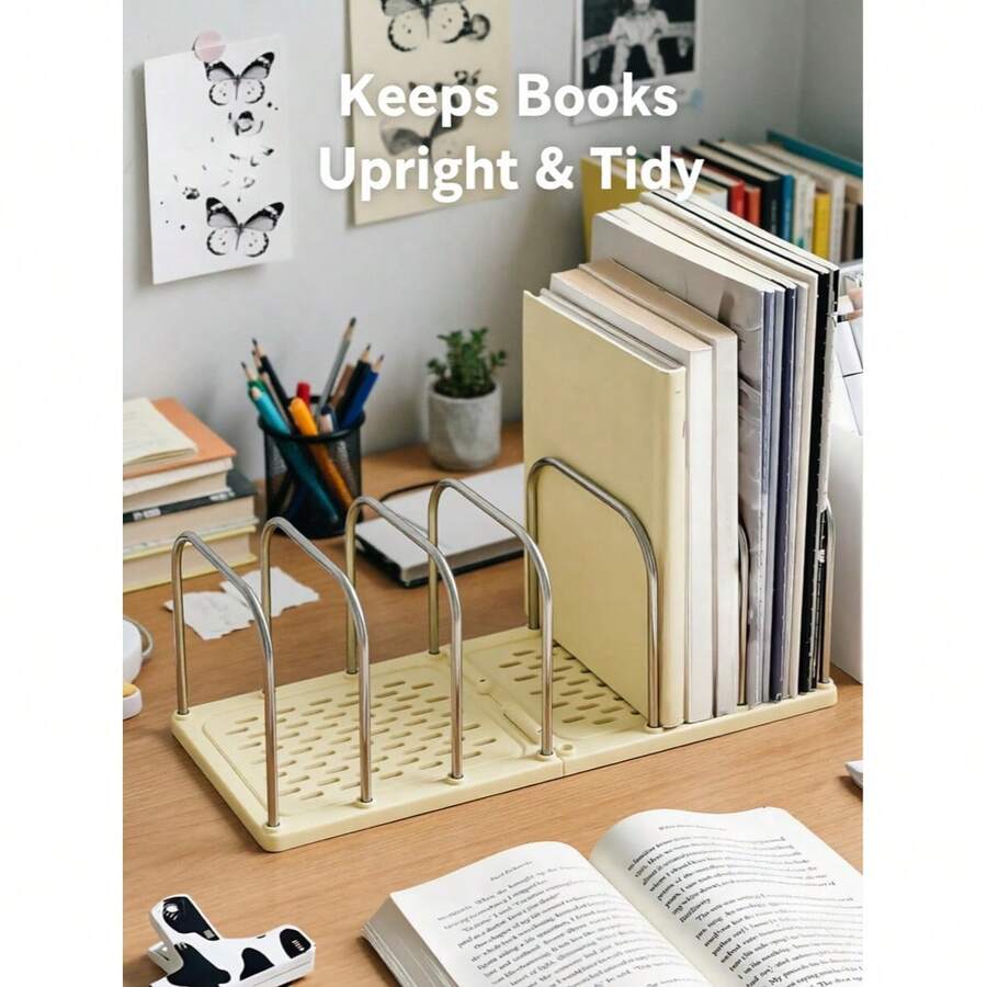 1pc 6-Slot Metal Bookend, Non-Slip Desktop Bookshelf Organizer, Adjustable Book Divider, Suitable For Office And Home, Sturdy Bookshelf Divider, Can Hold Books, Folders And Magazines