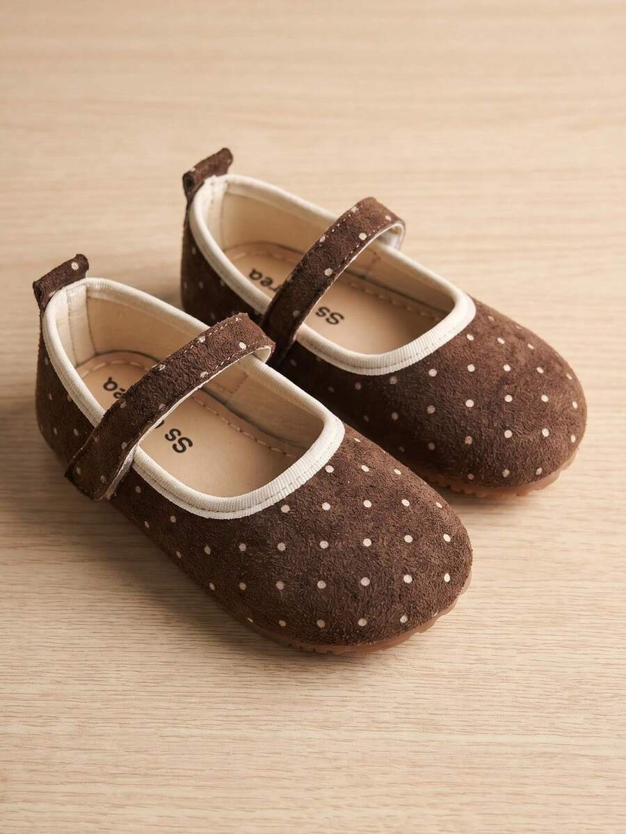 1 Pair 2026 New Girls' Mary Jane Shoes, Brown Polka Dot Hook & Loop Design, Korean Casual Style, Suitable For Home Play And Daily Outfits - Brown - View 1