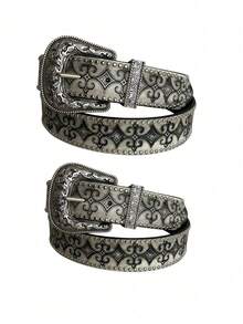 Medieval Vintage Leather Belt, Viking Retro Embossed Rivet , Nostalgic Floral Punk , Suitable For Various Occasions - Multicolor - View 15