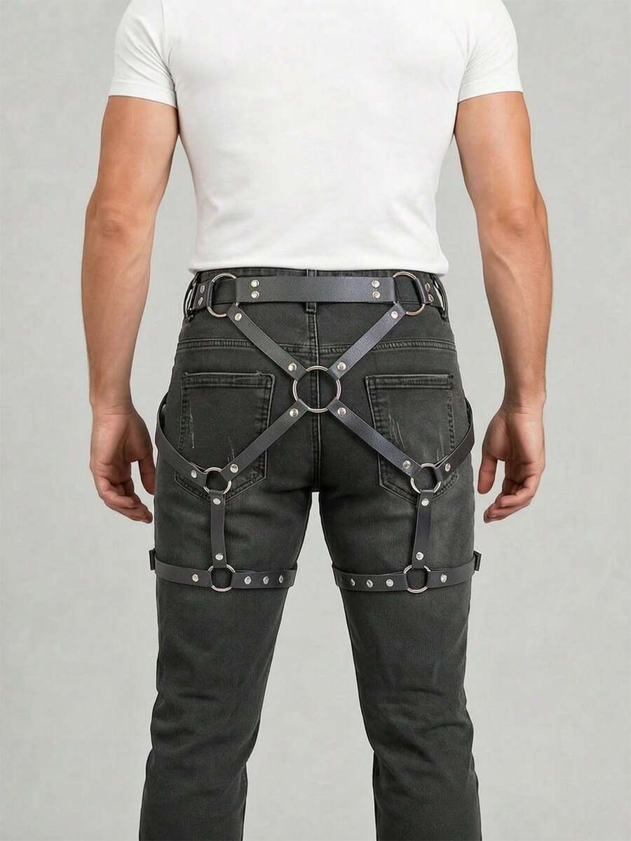 1pc Fashion PU Leather Belt With Adjustable Decorative Waist Belt And Thigh Strap, Cosplay Costume Accessory - Black - View 1