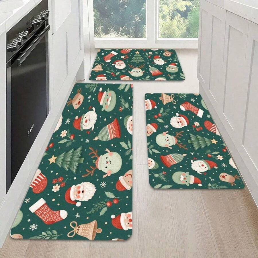 1pc Deep Green Christmas Adventure Rug, Kitchen Rug, Kitchen Mat, Kitchen Carpet, Door Mat, Small Rug, Carpet, Runner Rug, Floor Mat, Home Decor, Area Rug, Outdoor Mat, Home Decor, Area Carpet, Bedroom Rug, Washable Rug - Multicolor - View 1