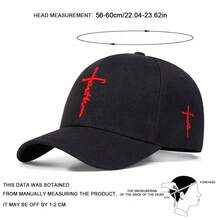 1件男士信仰字母刺繡棒球帽，時尚可調節防曬休閒帽，適合春/秋季旅行、海灘、派對 - 黑色紅色刺繡 - 查看 2