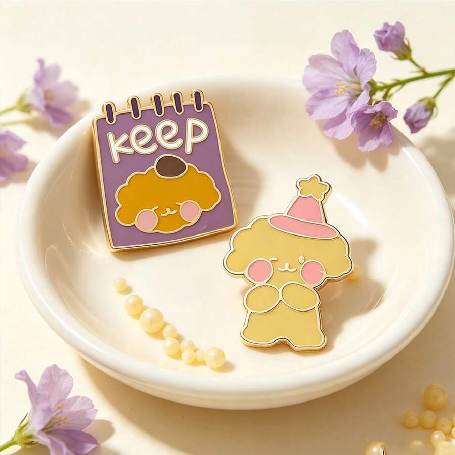 1Pc Of Soft And Cute Party Puppy Calendar Cute Pet Cartoon Pattern Enamel Brooch Suitable For Young Students Backpack Jacket Healing Decorative Brooch - Multicolor - View 1