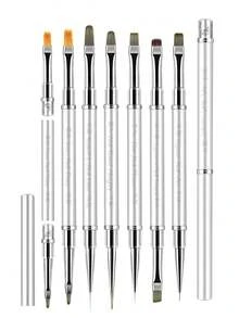 1/2/6pcs Cap-Extendable Metal Gel Brush, Luxury Detachable Dual-Ended Slim Carving Flower Liner Brush Set For Salon DIY - Multicolor - View 14