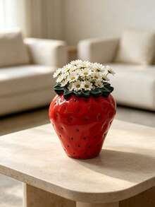1Pc Creative Strawberry Resin Vase - Fruit Shape Flower Vase For Living Room & Desk, Cute Home Decor | Home Decor, Room Decor, Boho Decor, Desk Decor, Cute Collectible, Unique Gift - New Arrival - Strawberry Combo - View 6