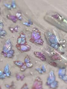 1 Set de Decoración de Arte de Uñas Estilo Etéreo y Soñador, Mariposa Degradada Transparente Hielo Púrpura-Azul con Brillo Láser Fino, Textura Transparente en Relieve 3D, Mariposas de Varios Tamaños Dispuestas Aleatoriamente, Autoadhesivo Fino y Ajustado, Impermeable Duradero y No Fácil de Despegar, Fácil DIY para Principiantes - Multicolor - Ver 1
