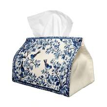 1pc Blue Floral Design Tissue Box, Vintage Art And Classic Style - Suitable For Kitchen, Car Napkin Storage Organizer, Elegant Decorative Box, Perfect For Living Room, Bedroom And Dining Room Space - Fashionable And Practical Tissue Dispenser - Multicolor - View 7