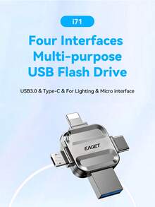 EAGET 4 In 1 - Memory Stick USB 3.0 High Speed Thumb Drives With For IPhone Photo Stick USB Storage Phone USB C Flash Drive For IPad Pro Android For Phone 17/16/15/14 ,Laptop,PC, - View 3
