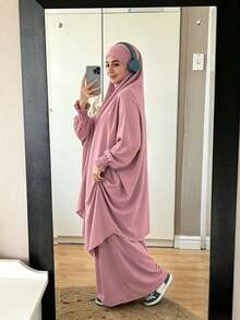 1pc Solid Color Muslim Abaya With Leg-Of-Gigot Sleeve And Cuff Design, Hijab Series, Suitable For Daily Wear And Prayer, Minimalist And Lightweight - Multicolor - View 3