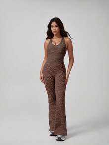 Unleash Your Wild Charm! This Ultimate Leopard Print Jumpsuit Features A Sexy Criss-Cross Back And Flared Leg Openings, Effortlessly Sculpting Summer - Brown - View 4