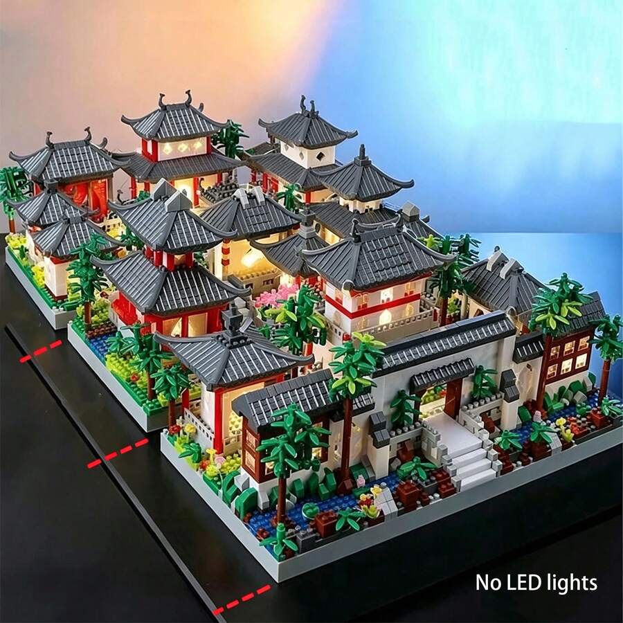 3 合 1 古风 3D 拼图组装小零件积木，创意有趣苏州园林/圆明园/黄鹤楼高难度龙年新建筑益智玩具，非常适合家庭/办公桌装饰和节日礼物。随附包房装饰