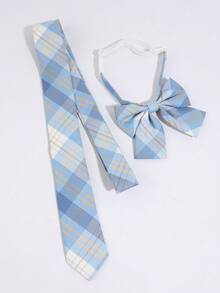 2pcs Fashion Casual Minimalist Unisex College Style Striped Pattern Collar Bow Tie Set, Suitable For Daily Wear, Shopping, Party, JK Dating - Baby Blue - View 3