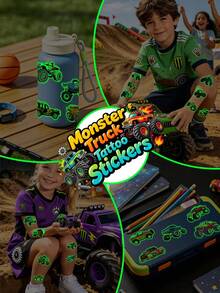 STARTTOOS 6pcs Glow-In-The-Dark Monster Racing Car Off-Road Vehicle Tattoo Stickers, Cool Sports Car Tattoo Set For Birthday Party Decoration - Multicolor - View 6