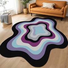 1pc Gradient Wavy Asymmetrical Area Rug, Living Room Carpet, Area Rug, Small Area Rug, Mat, Home Decor, Large Living Room Carpet, Round Carpet, Living Room Home Decor, Room Decor, Washable Carpet - Multicolor - View 6