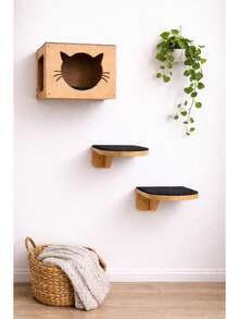 Casinha de Gato com Degraus Parede Playground Carpete MDF Cru 15mm - Preto - Visão 1