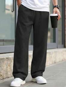 1pc Boys' Loose Fit Thermal Lined Thickened Warm Straight Leg Sweatpants Spring Autumn Winter - Black - View 6