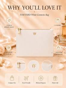 Tom Ford TF白色化妝包21×14cm,單件售賣,簡約金邊拉鍊款,日常出行收納美妝用品 - 白色 - 查看 5