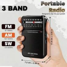 500mAh Lithium-Ion Fast Charging 3-Band Shortwave Radio FM AM SW, Mini Handheld Pocket Radio With Portable Lanyard, AUX And Headphone Jack, Adjustable Volume, High-Definition HiFi Stereo Portable Transistor Radio, Suitable For Indoor, Outdoor, Camping And Elderly - View 2