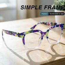 1pc Fashionable Large Frame Women's Reading Glasses, Colorful Pattern Patchwork Design, High-Quality PC Comfortable Frame, Suitable For Daily Reading And Work In Multiple Scenarios - Orange Flower - View 6