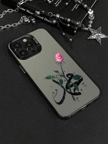 Poetic Style Red Rose & Arabic Calligraphy Art Phone Case, Matte Frosted Material, High-Precision Printing Process, Delicate Frosted Texture Surface, Thickened Silicone Protective Ring Around Camera Module Area, Precise Fit For Camera Bump, Full Lens Protection; Compatible With Iphone/Honor - Multicolor - View 3