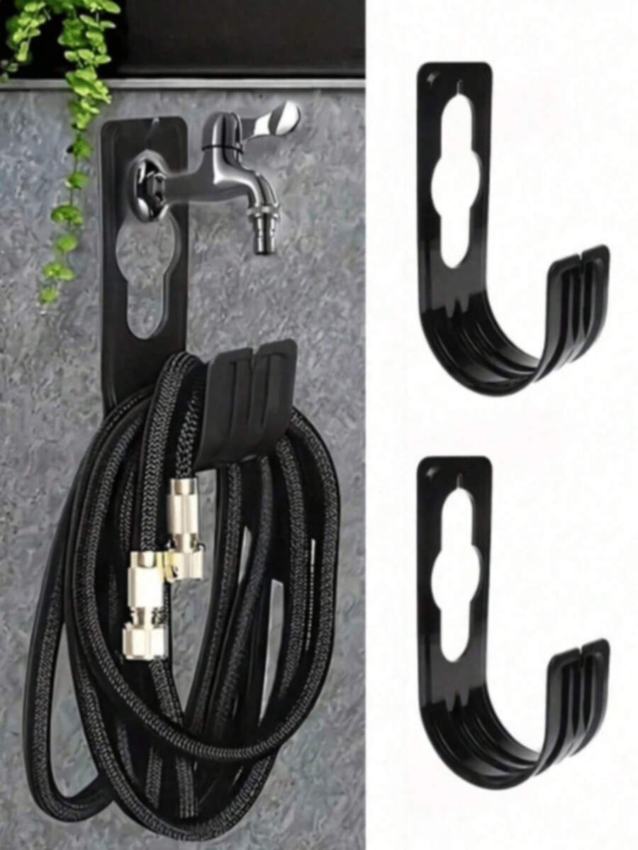 1pc Black Garden Hose Hook, Wall-Mounted Hose Storage Rack, Suitable For Backyard Lawn Hose Storage (Plastic) (Color And Style Randomly Selected)