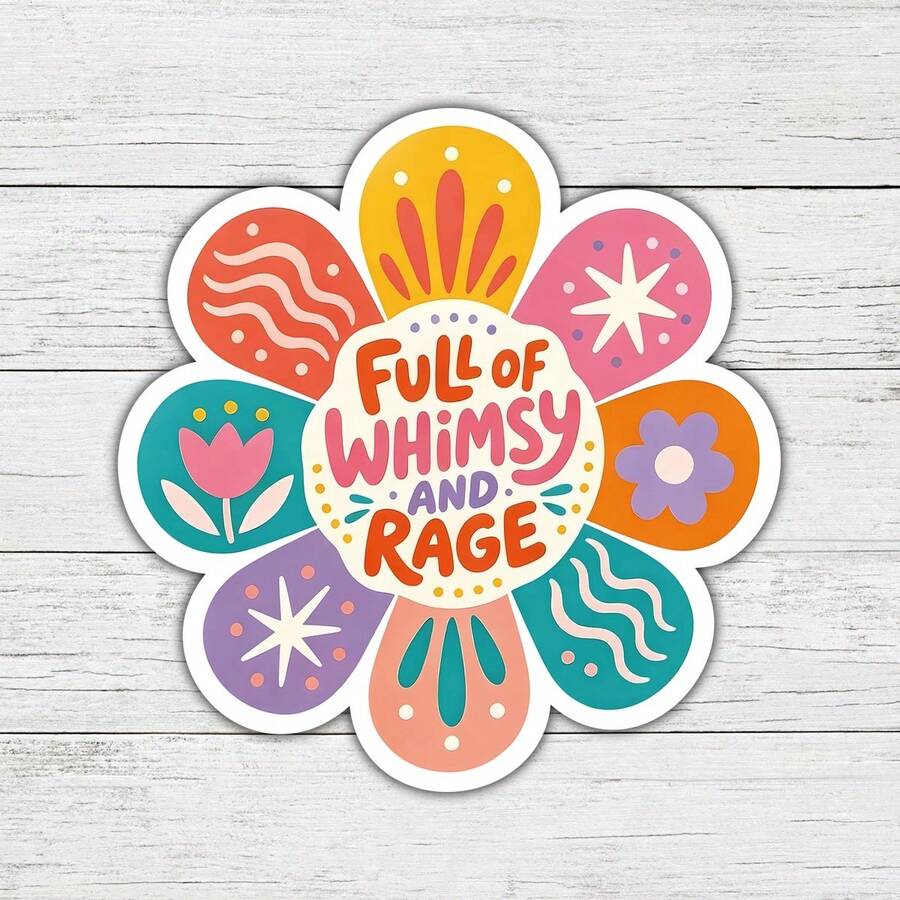 1PC Full Of Rage Sticker Colorful Flower Funny Sarcastic Quote Decal Aesthetic Decor For Laptops Water Bottles Notebooks Planner Journals Lockers Kindles Cups Refrigerators For Friends Coworkers Students Creatives And Humor Lovers - Multicolor - View 1
