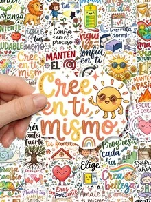 50/100pcs Spanish Positive Quote Stickers, Cartoon Doodle Stickers, Suitable For Decorating Water Bottles, Laptops, Luggage, Waterproof Stickers, Suitable For Teens And Adults, Birthday Decoration, Graduation Decoration - Multicolor - View 1