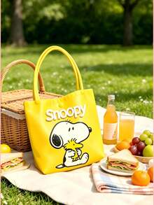 1件 Snoopy 印花黃色帆布托特包，大容量，適合旅行、購物和日常使用，適合作為生日、情人節、返校和畢業季的禮物 - 彩色 - 查看 6
