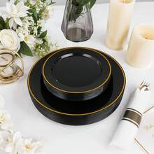 175pcs Black And Gold Disposable Dinnerware Set For 25 Guests Includes Plates Cups And Pre Rolled Napkins With Cutlery For Parties And Events - Black Or Gold - View 3