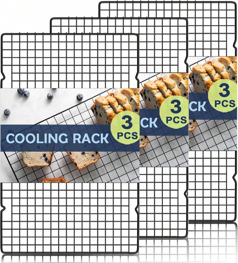 Hunnycook 15.8*9.8 Cooling Rack, 3 Stainless Steel Baking Rack, Oven Cooling Racks Baking, Black Roasting Rack & Cake Rack & Cookie Cooling Rack, Baking Accessories Grilling And Drying - 15.8"x.9.8" Cooling Rack Biack - View 1