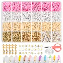 1 Set Macaron Color Soft Clay 24-Grid Flat Beads Decor DIY Necklace Bracelet Earring Hair Accessory Jewelry Making Casual Versatile Beading DIY Material Kit | Includes 1 Round Bead + Scissors - Multicolor - View 1