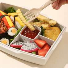 1pc Salad Box, 1100ML Capacity, Designed For Convenient Carrying, With Three Large Compartments And One Small Compartment For Sauce Storage, Perfect For Large Bento Meals And Preparing Snacks And Fruit - Multicolor - View 4