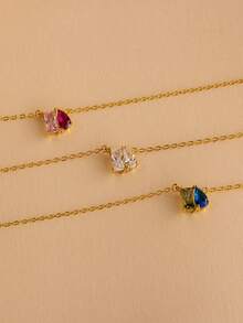 Personalized Birthstone Necklace For Women Custom Two Stone Square&Water Drop Necklace Stainless Steel Jewelry Gift For Couple Wedding Christmas - Multicolor - View 4