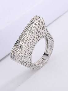 1pc Creative Hollow Circle Square Geometric Mesh Couple Ring For Women And Men, Suitable For Party, Gathering, Halloween, Perfect Gift Jewelry - White - View 3