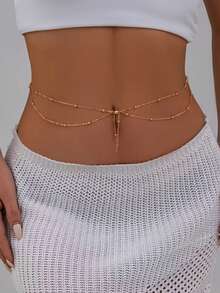 1pc Minimalist Double-Layer Waist Chain, Beach Party Body Chain, Fashion Accessory, Belt For Women - Multicolor - View 14