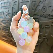 1pc Iridescent Grape Keychain, Simulated Fruit Cluster Charm With Heart Pendant & Snap Hook For Women Girls Gift - Multicolor - View 16