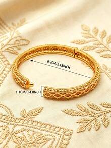1/4Pcs Eid Mubarak Hollow Leaf Pattern Gold Plated Bangles Set,Dubai Arabic Muslim Women Wedding Party Bracelet For Ramadan Gift - Yellow Gold - View 7