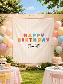 Customized Birthday Banner, Personalized Birthday Name Flag, Fabric Birthday Sign, Wedding Room Decor, Outdoor Wall Art Background, Suitable For Birthday, Wedding, Party Decoration And Personalized Gift - Multicolor - View 5