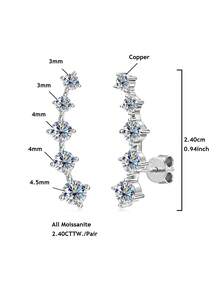 HALPIO 1Pair Moissanite Climber Stud Earrings For Women, 2.40CTTW Vertical Linear Ear Crawler Jewelry Wedding, Party & Anniversary Gift - CU-eMO-615 - View 5