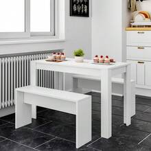 Compact Kitchen Dining Table Set – Wooden 3-Piece Dinette With 2 Matching Benches, Seats Up To 4, Space-Saving Design For Small Apartments, Dorms Or Studio Living Spaces - Wood - View 6