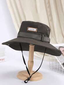 Men's Leather Label Bucket Hat, Large Head Circumference Fishing Hat, 26 New Style Leather Label Sun Protection Hat, UV Protection Outdoor Hiking Hat - A - View 4