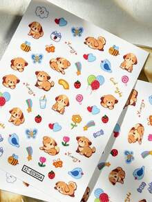 6 Sheets Cute Cartoon Kids Nail Stickers,3D Self-Adhesive Nail Decals With Kitten Puppy Rabbit Bear Dog, Star Bow Heart Cake Flower Pattern, Kawaii Child Manicure Decor,Summer Holiday Party Gift For Little Girls - Multicolor - View 8