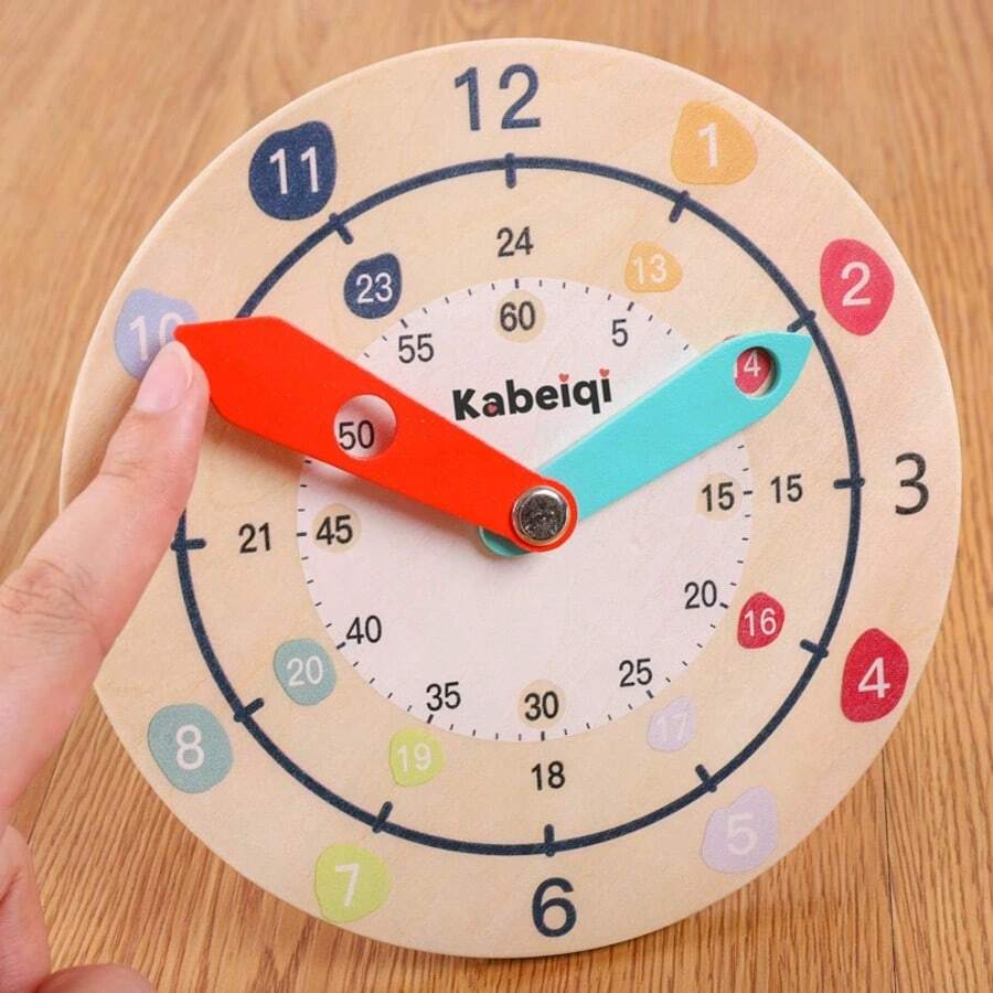 Wooden Multi-Function Learning Clock, Toddler Hour/Minute/Second Cognition Board, Kindergarten Time Enlightenment Teaching Tool Toy - Multicolor - View 1