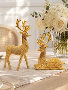 2pcs Gold Reindeer Figurines, Resin Deer Statue Set, Christmas Tabletop Decor, Modern Nordic Home Decor, Suitable For Living Room, Mantel, Bookshelf, TV Stand, Office Desk, Dining Table, Holiday Centerpiece, Winter Party Decoration, Housewarming Gift - A - View 6