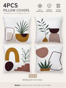 MEMNUN 4 piezas Fundas de almohada con estampado de plantas de bloques de color geométricos abstractos bohemios [Sin relleno de almohada] 40*40cm/45*45cm/50*50cm [Impresión de un solo lado] Hechas de material de poliéster, fundas de cojín decorativas para sofá con arte de línea de planta verde en maceta con bloques de color en forma de arco, decoración de habitación, decoración del hogar, decoración de dormitorio, artículos de decoración de habitación para sofá, sala de estar, dormitorio, coche, oficina, hotel, B&B, fundas de almohada, regalo perfecto para familia y amigos - Multicolor - Ver 4