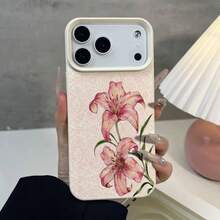 1 Buah Casing Ponsel TPU Motif Bunga Lili Warna Pink dengan Tekstur Leci, Kompatibel dengan Seri Apple 17 16 15 14 13 12 11 Plus Pro Max, Pelindung Ponsel Gaya yang Dipersonalisasi, Modis - MultiWarna - View 5