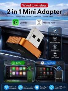 XUDA 新款 Mini CarPlay AI Box，無線 CarPlay 與 Android 二合一車載音訊，有線轉無線功能，支援 2.4-5.0 GHz WiFi 5，時尚便攜式車用 CarPlay 接收器，相容 99% 具備有線 CarPlay 與 Android 功能的汽車 - 亮橙色 - 查看 11
